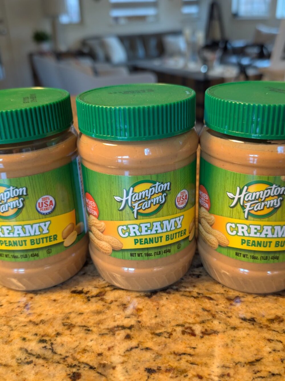 Hampton Farms Creamy Peanut Butter, 3, 16 oz Jars